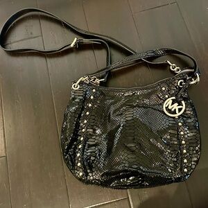 Michael Kors Shiny Black Snake Pattern Shoulder Bag / Crossbody